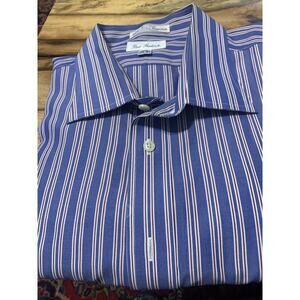 Paul Fredrick Dress Shirt‎ Mens 17.5-34 Long Sleeve Red Blue White stripe